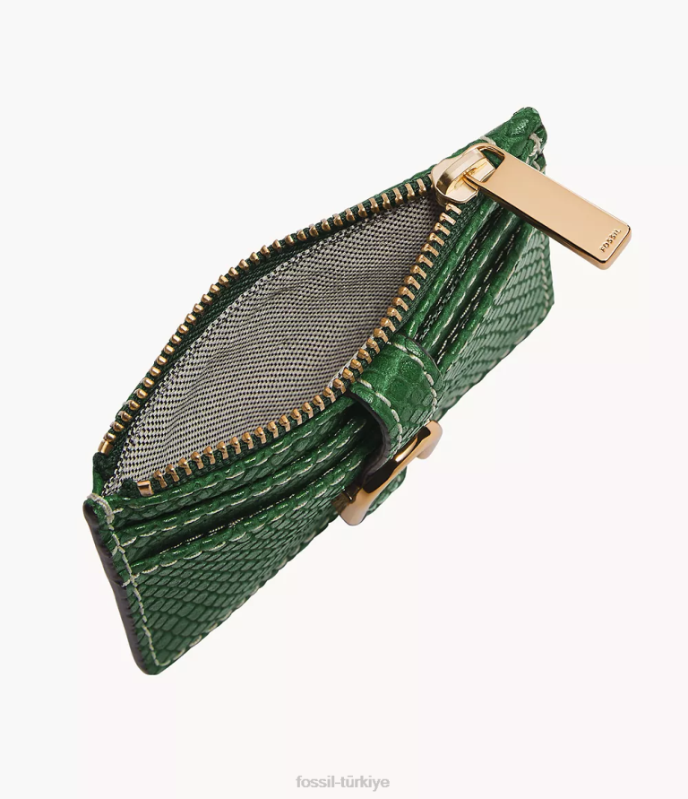 Fossil 6J04760 yeşil vada zip kart durumda cüzdan kadınlar
