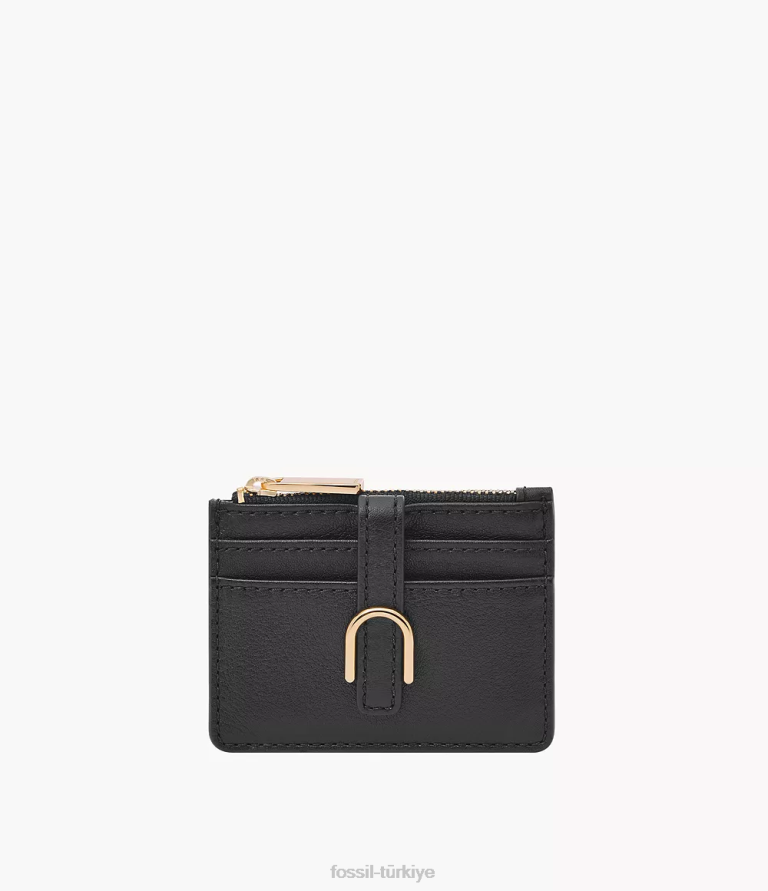 Fossil 6J04761 siyah vada zip kart durumda cüzdan kadınlar