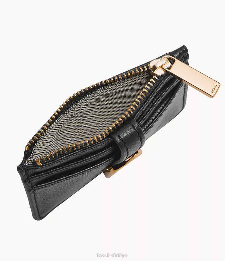 Fossil 6J04761 siyah vada zip kart durumda cüzdan kadınlar