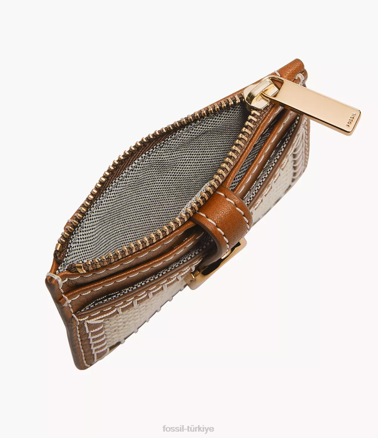 Fossil 6J04762 açık kahverengi vada zip kart durumda cüzdan kadınlar