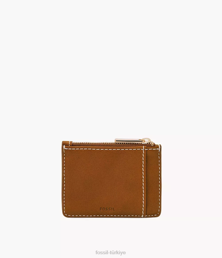 Fossil 6J04762 açık kahverengi vada zip kart durumda cüzdan kadınlar