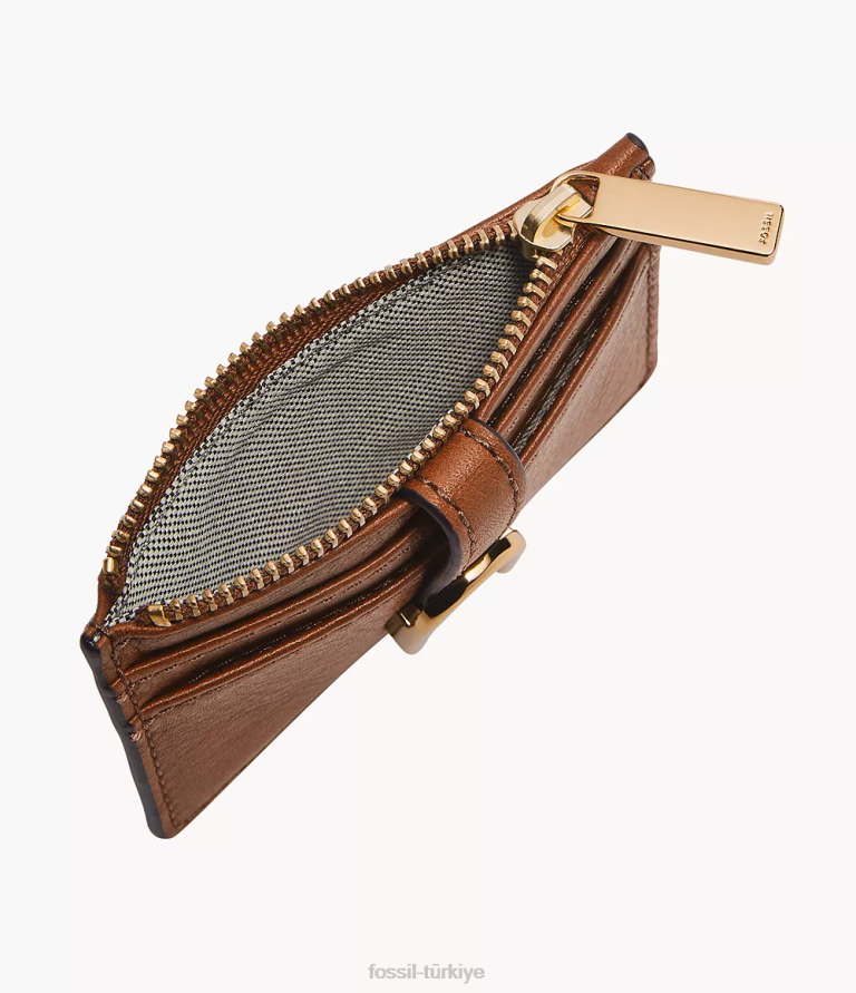 Fossil 6J04800 kahverengi vada zip kart durumda cüzdan kadınlar
