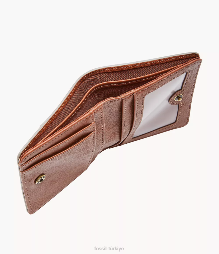 Fossil 6J04889 bej/kahverengi/beyaz logan küçük rfid iki katlı cüzdan kadınlar