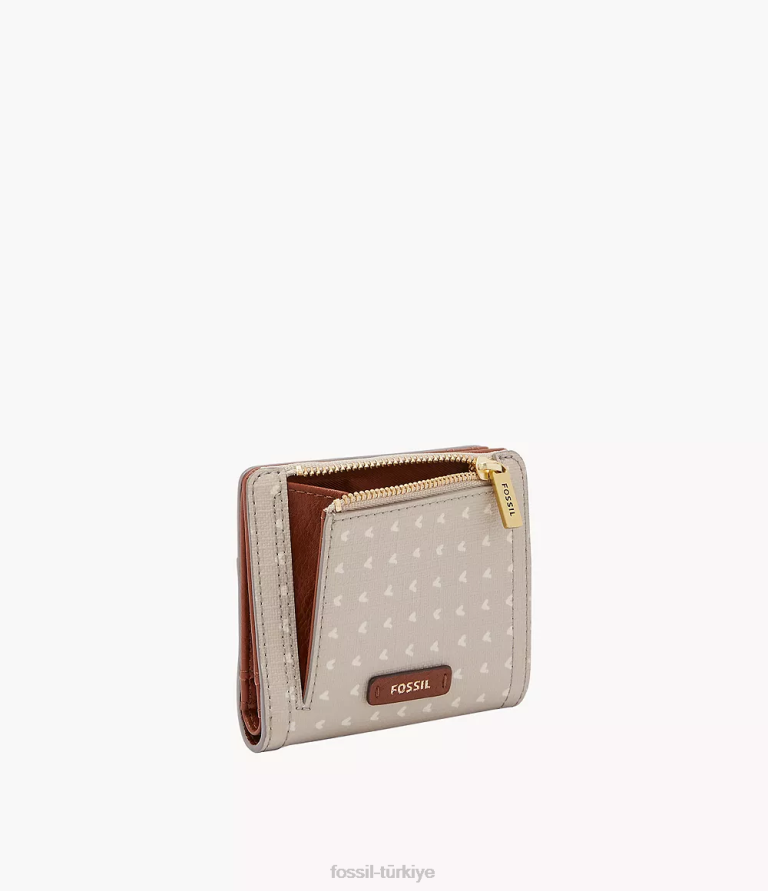 Fossil 6J04889 bej/kahverengi/beyaz logan küçük rfid iki katlı cüzdan kadınlar
