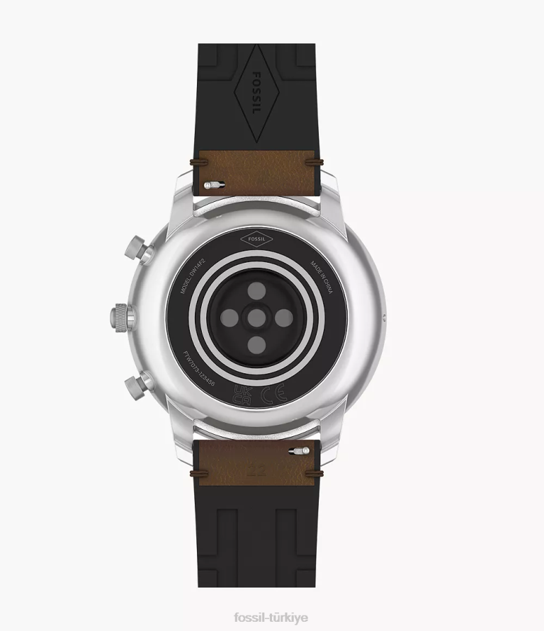 Fossil 6J041332 orta kahverengi nötr gen 6 hibrit akıllı saat deri kol saati erkekler