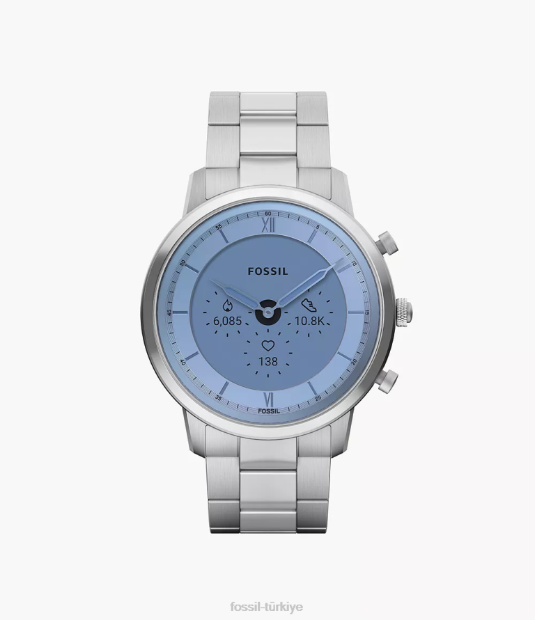 Fossil 6J041333 gümüş neutra gen 6 hibrit akıllı saat paslanmaz çelik kol saati erkekler