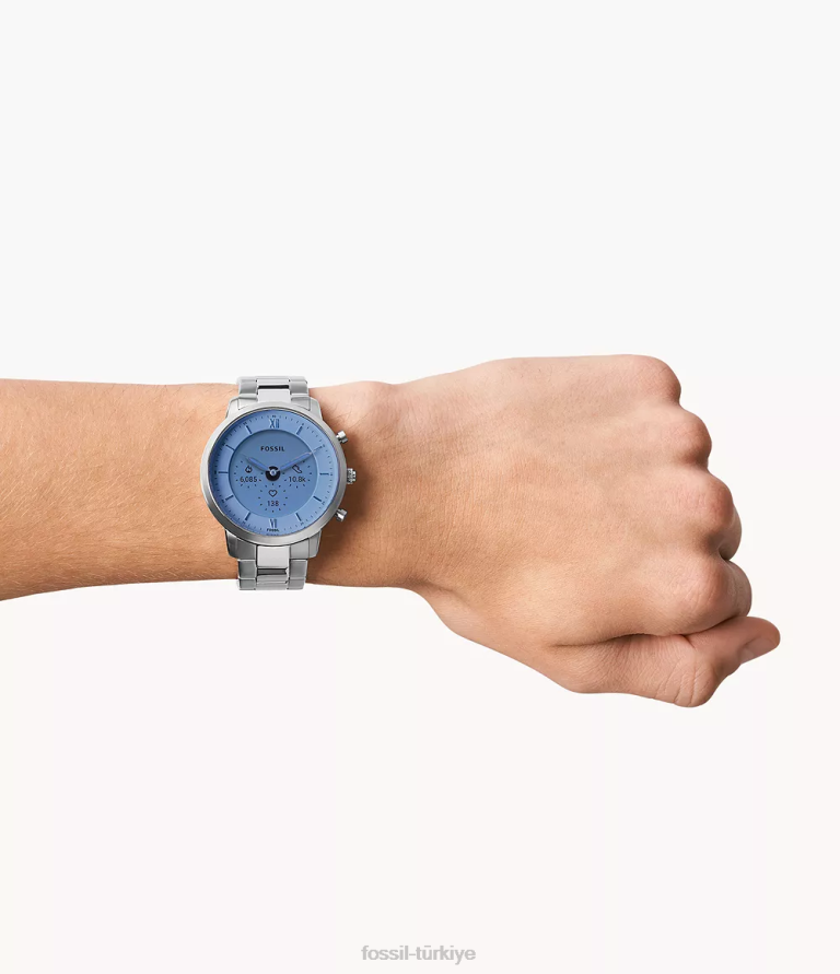 Fossil 6J041333 gümüş neutra gen 6 hibrit akıllı saat paslanmaz çelik kol saati erkekler