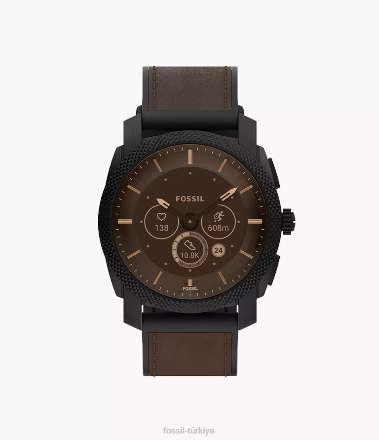 Fossil 6J041334 koyu kahverengi makine gen 6 hibrit akıllı saat deri kol saati erkekler