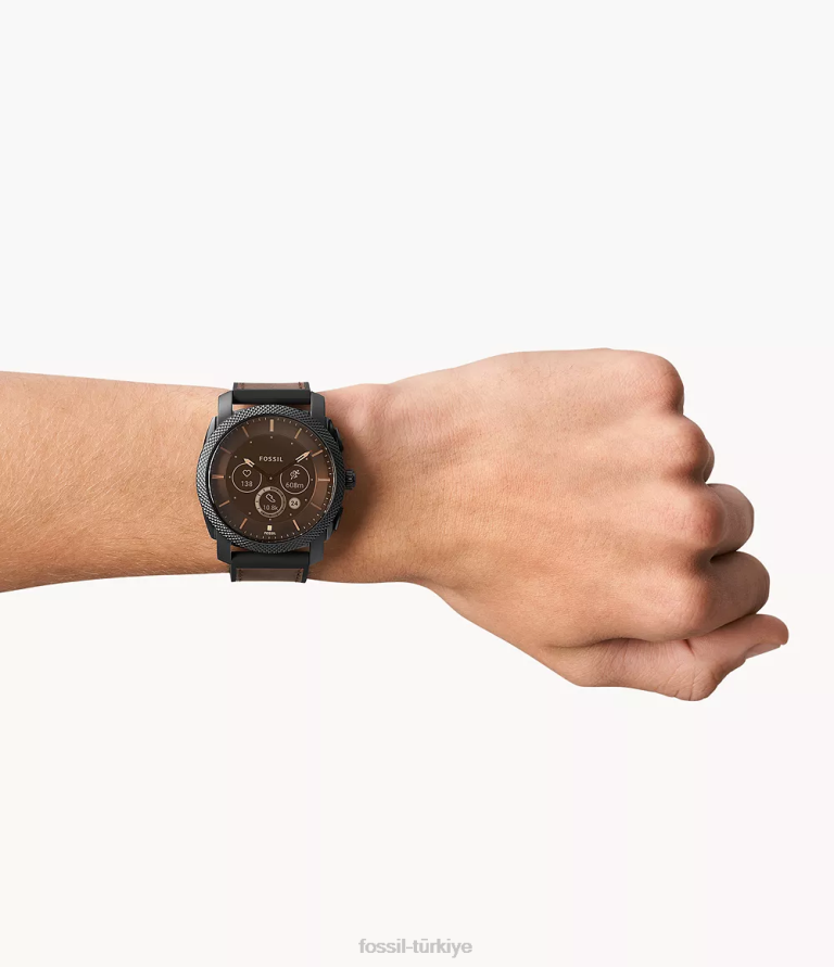 Fossil 6J041334 koyu kahverengi makine gen 6 hibrit akıllı saat deri kol saati erkekler