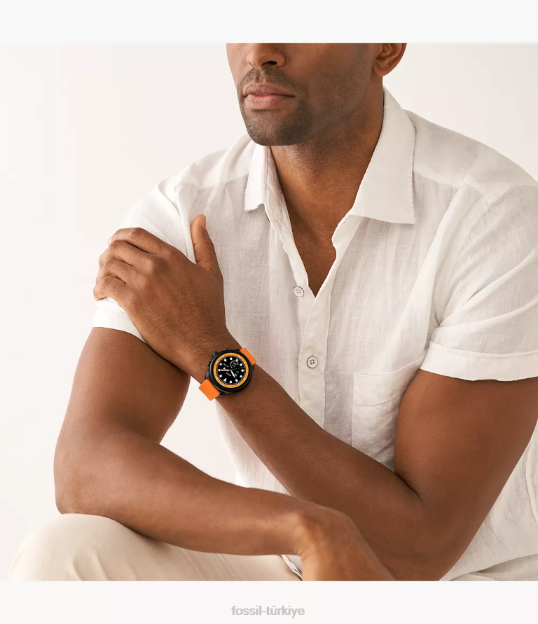 Fossil 6J041337 siyah gen 6 wellness edition akıllı saat turuncu silikon ve değiştirilebilir kayış ve tampon seti kol saati erkekler