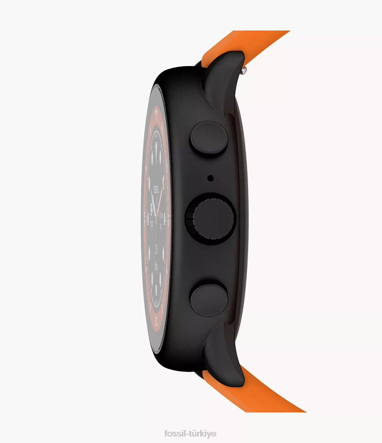 Fossil 6J041337 siyah gen 6 wellness edition akıllı saat turuncu silikon ve değiştirilebilir kayış ve tampon seti kol saati erkekler