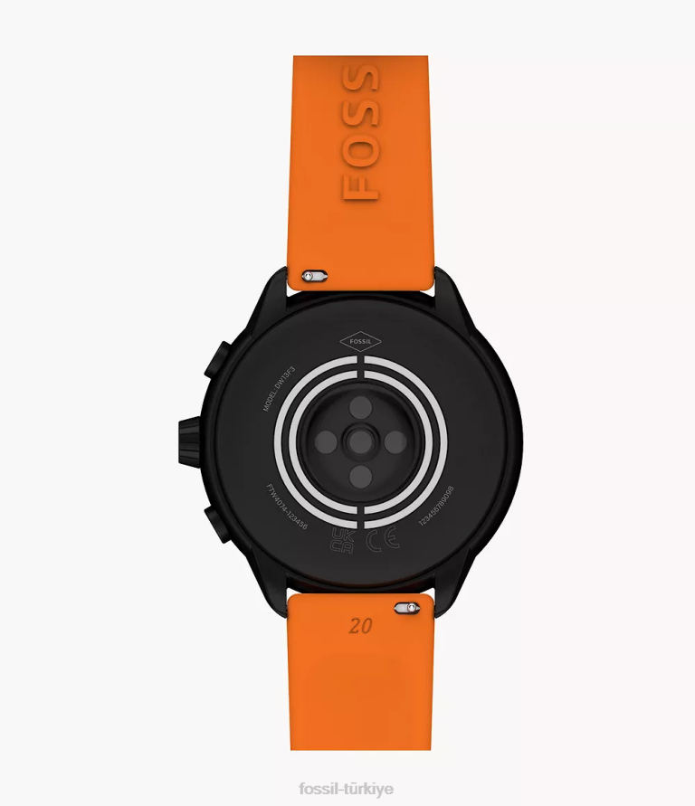 Fossil 6J041337 siyah gen 6 wellness edition akıllı saat turuncu silikon ve değiştirilebilir kayış ve tampon seti kol saati erkekler