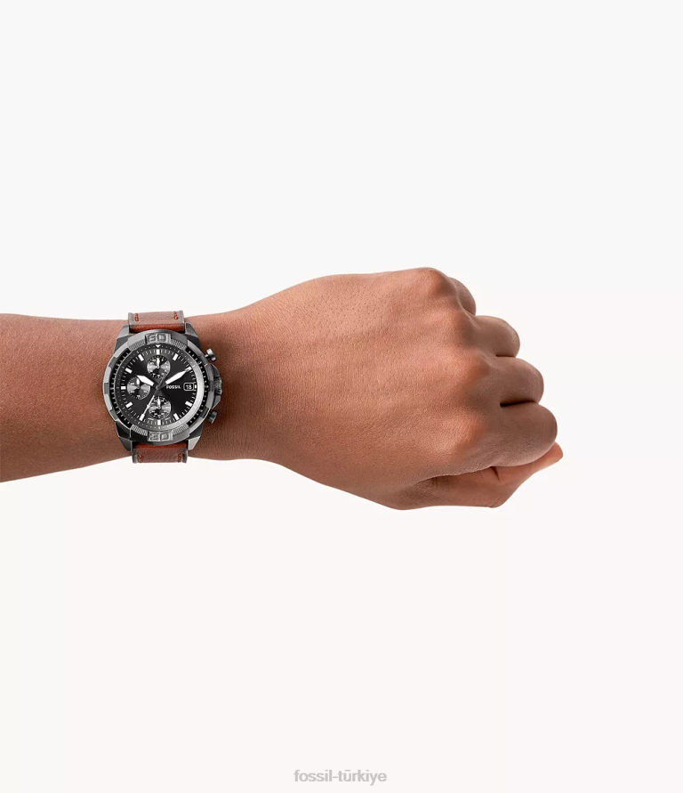 Fossil 6J041394 kahverengi bronson kronograf litehide deri saat kol saati erkekler