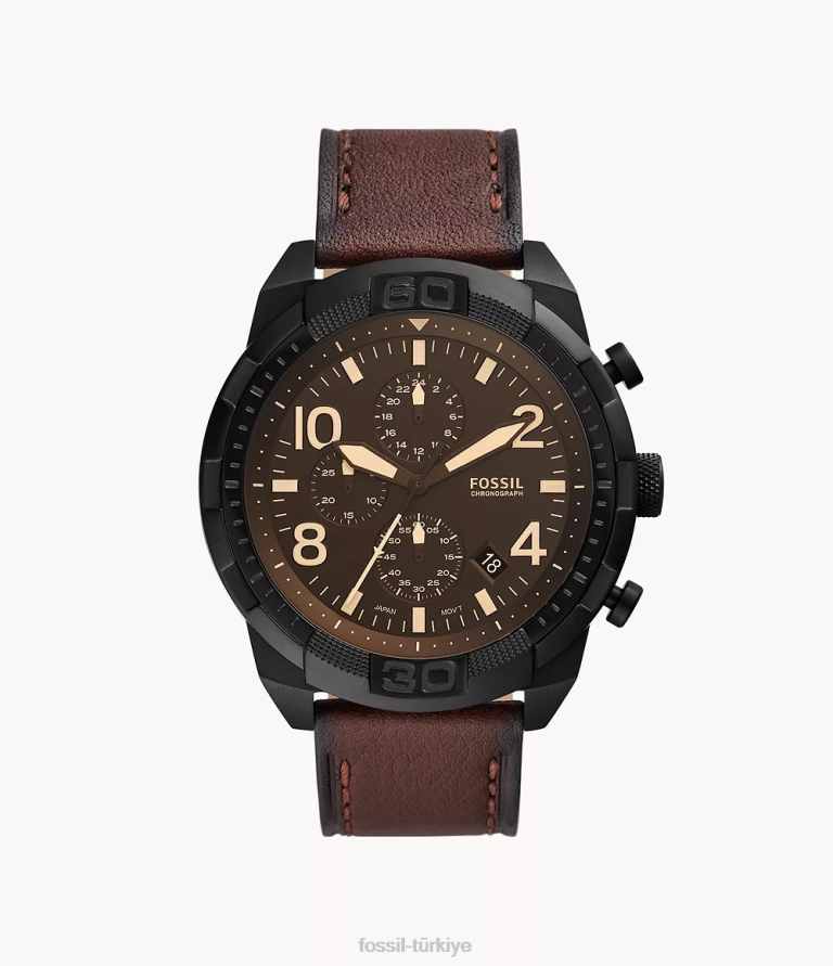 Fossil 6J041395 koyu kahverengi bronson kronograf litehide deri saat kol saati erkekler