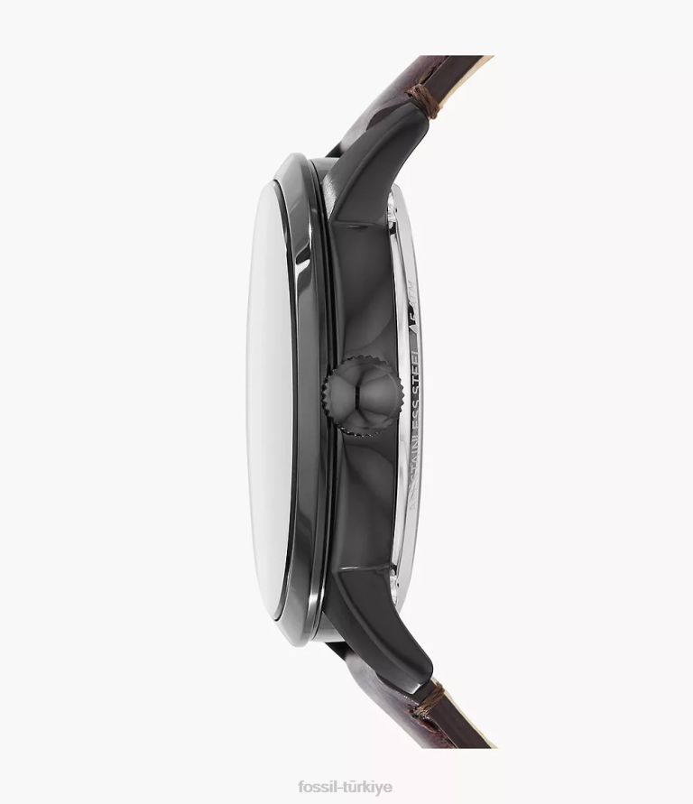 Fossil 6J041397 koyu kahverengi kasabalı otomatik deri saat kol saati erkekler
