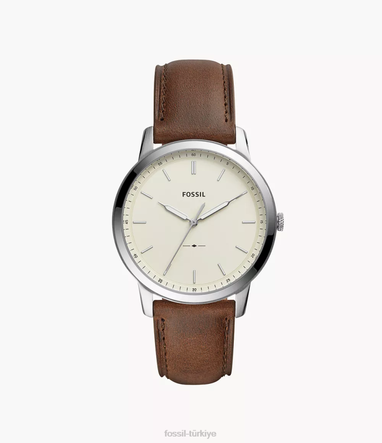 Fossil 6J041400 kahverengi minimalist üç ibreli deri saat kol saati erkekler