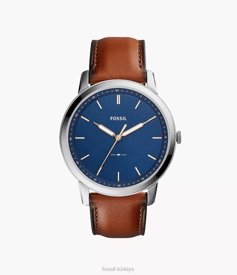 Fossil 6J041403 açık kahverengi minimalist ince üç ibreli deri saat kol saati erkekler