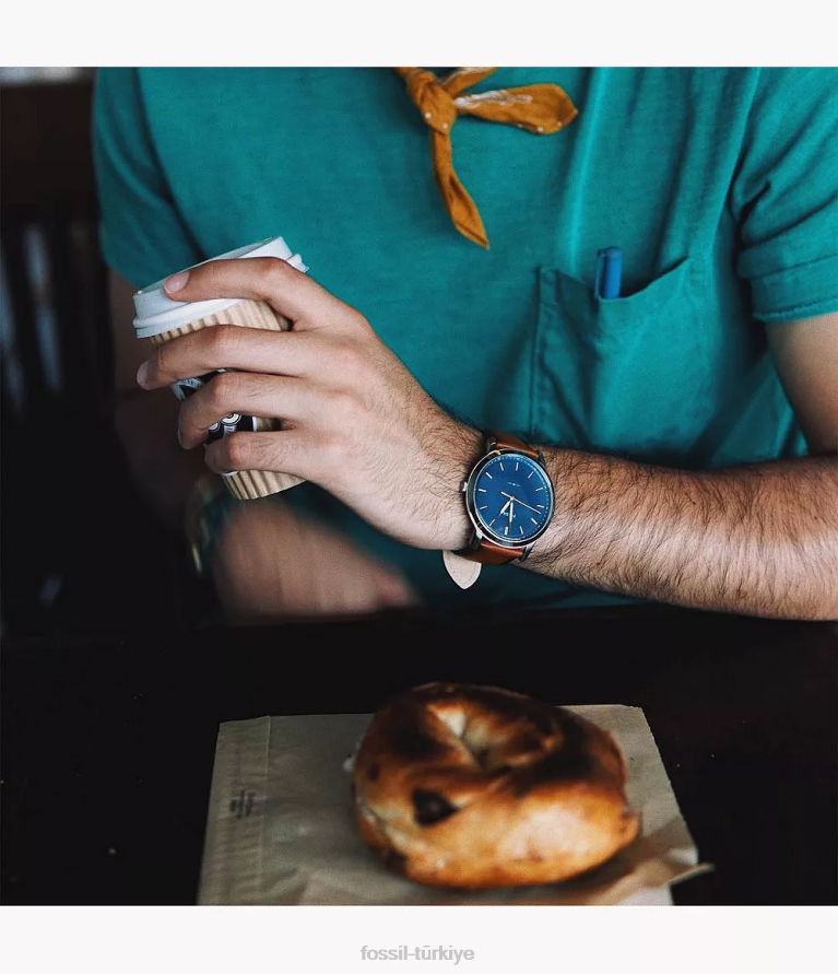 Fossil 6J041403 açık kahverengi minimalist ince üç ibreli deri saat kol saati erkekler