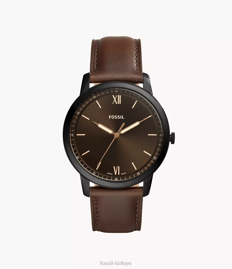 Fossil 6J041405 kahverengi minimalist üç ibreli deri saat kol saati erkekler