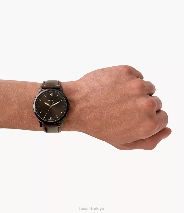 Fossil 6J041405 kahverengi minimalist üç ibreli deri saat kol saati erkekler