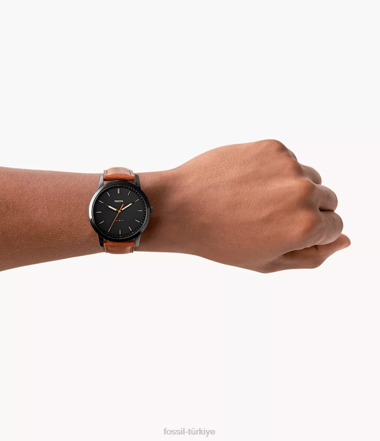 Fossil 6J041406 açık kahverengi minimalist ince üç ibreli deri saat kol saati erkekler