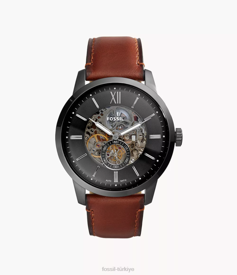 Fossil 6J041407 kehribar kasabalı 48mm otomatik deri saat kol saati erkekler