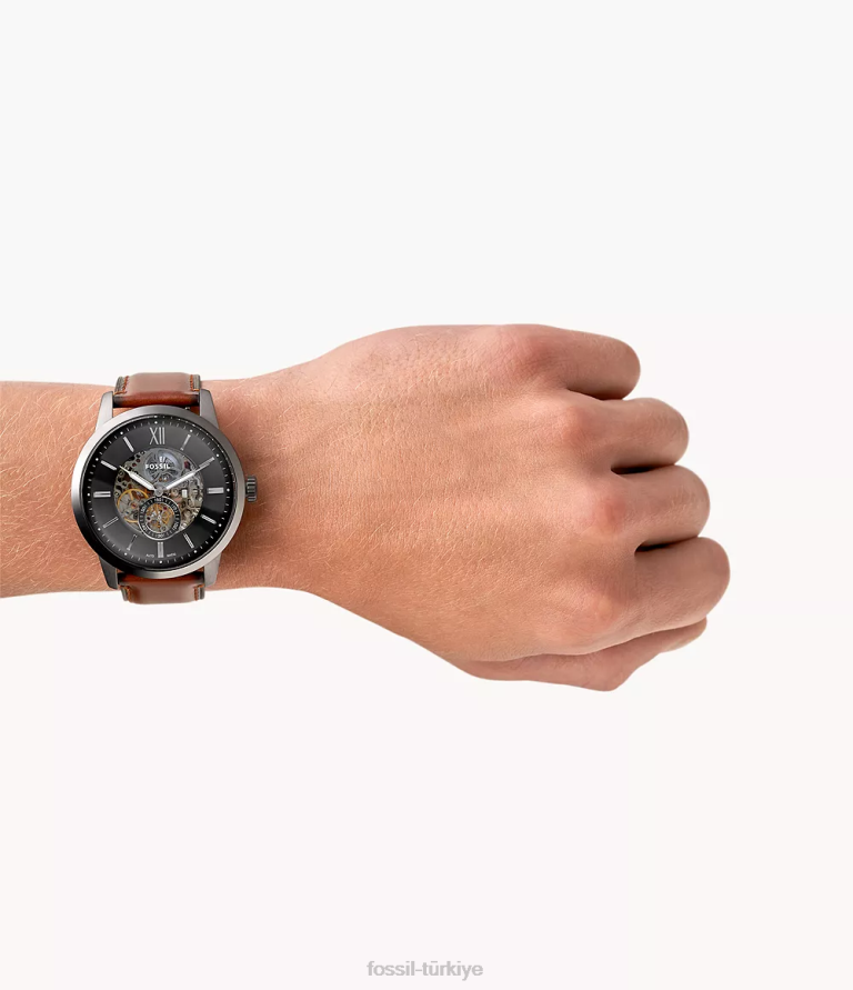 Fossil 6J041407 kehribar kasabalı 48mm otomatik deri saat kol saati erkekler
