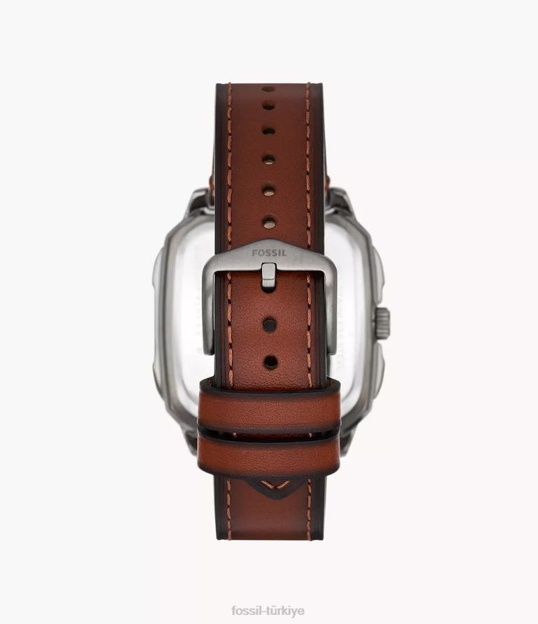 Fossil 6J041411 kehribar yazıtlı üç ibreli tarih litehide deri saat kol saati erkekler