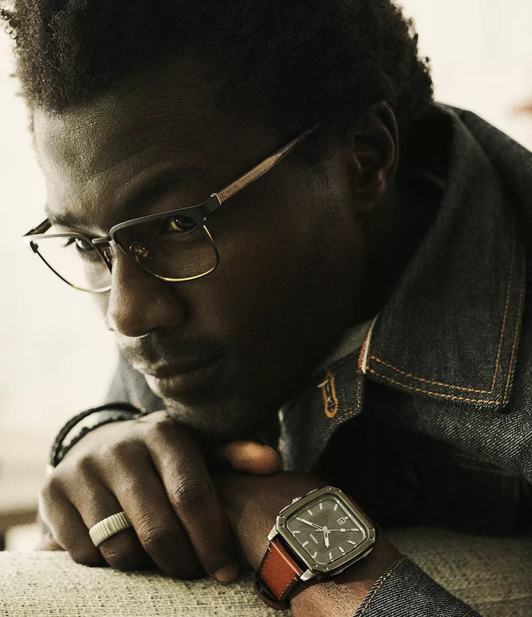 Fossil 6J041411 kehribar yazıtlı üç ibreli tarih litehide deri saat kol saati erkekler