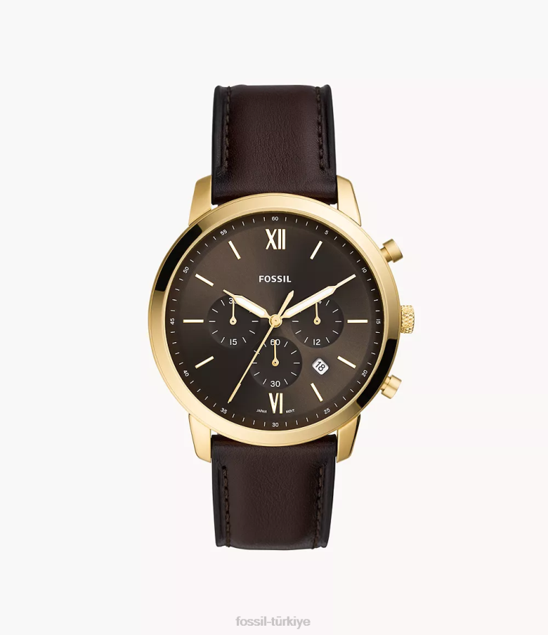 Fossil 6J041416 kahverengi nötr kronograf deri saat kol saati erkekler