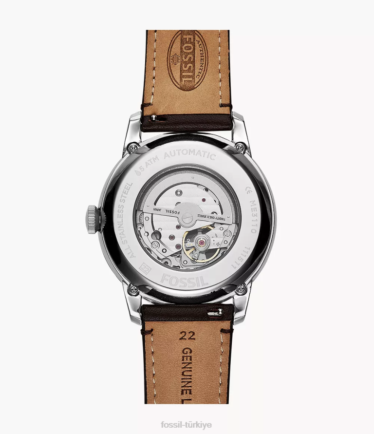 Fossil 6J041422 kahverengi kasabalı otomatik deri saat kol saati erkekler