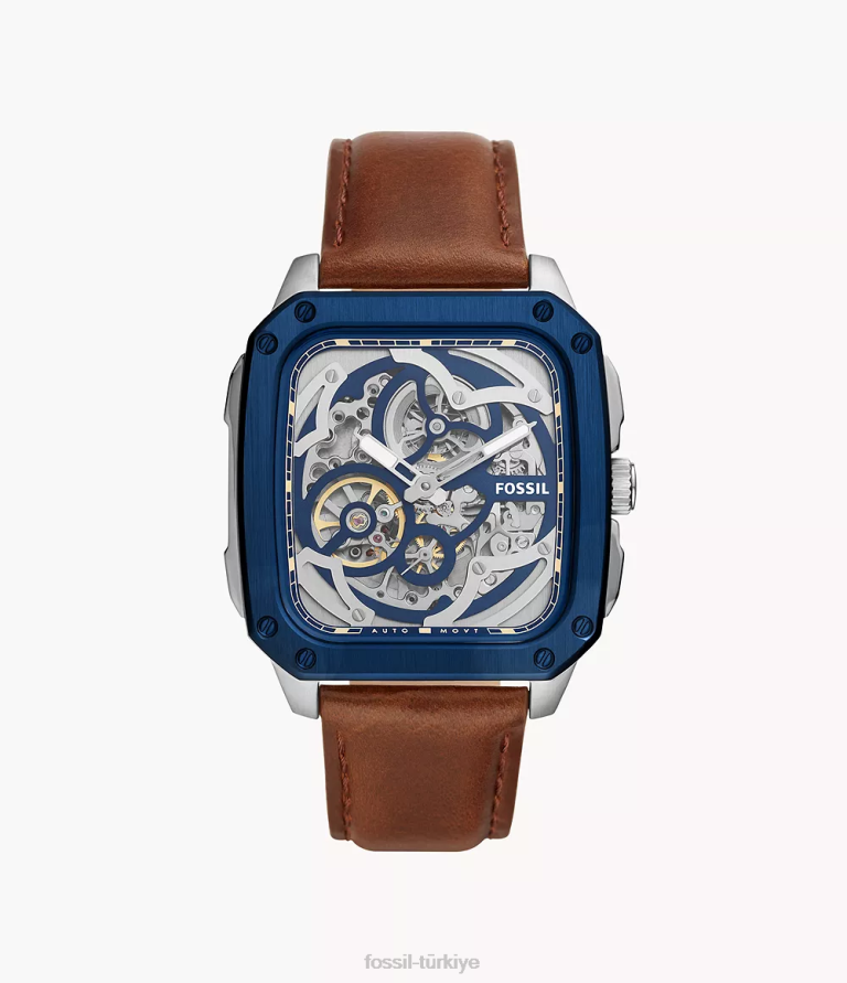 Fossil 6J041428 kahverengi yazıtlı otomatik deri saat kol saati erkekler