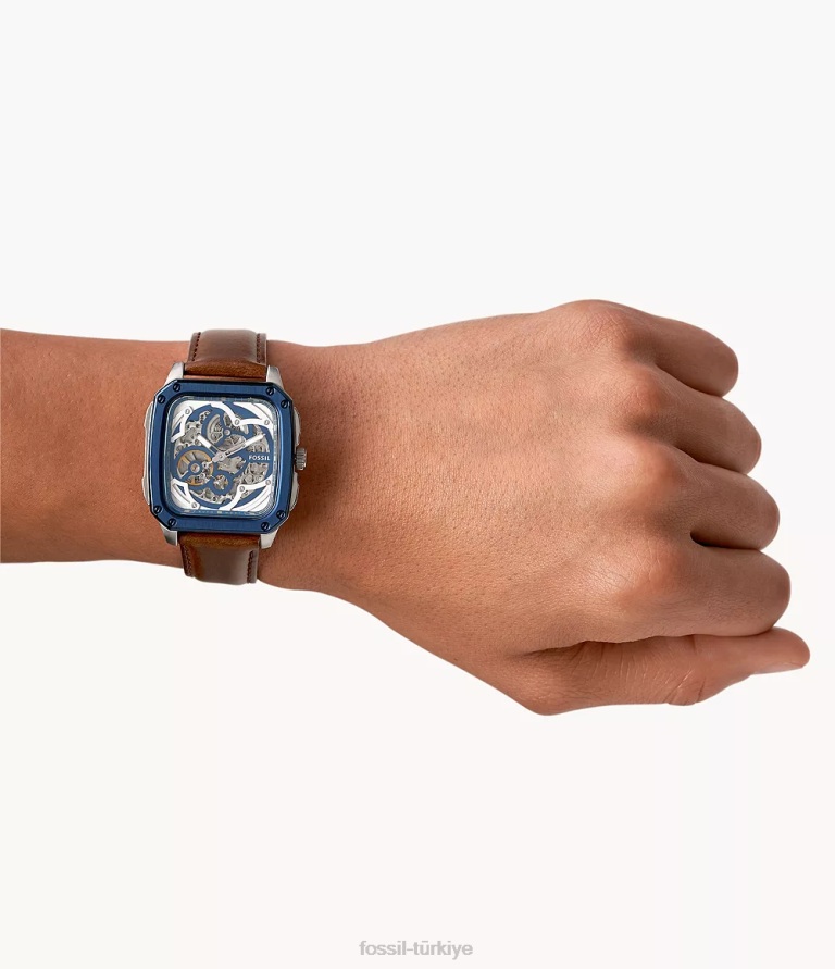 Fossil 6J041428 kahverengi yazıtlı otomatik deri saat kol saati erkekler