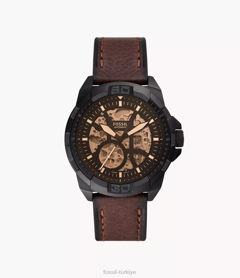 Fossil 6J041433 kahverengi bronson otomatik litehide deri saat kol saati erkekler