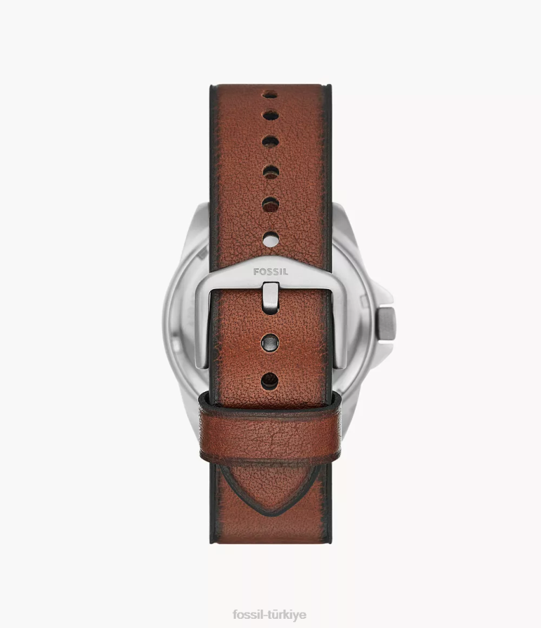 Fossil 6J041439 orta kahverengi bronson üç ibreli tarih litehide deri saat kol saati erkekler