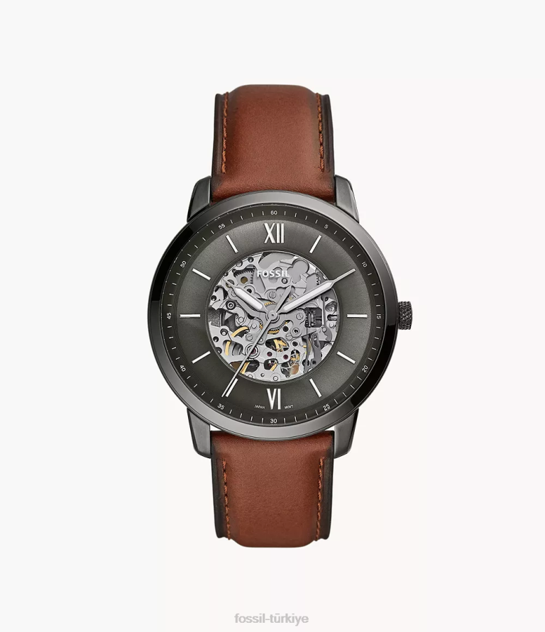 Fossil 6J041442 kehribar nötr otomatik deri saat kol saati erkekler