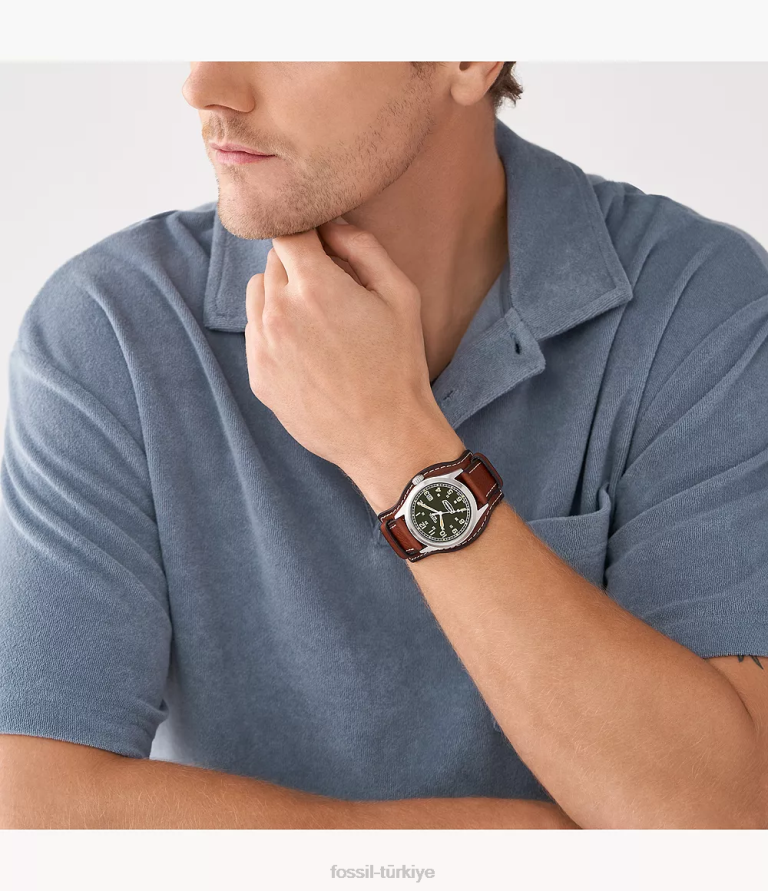 Fossil 6J041450 orta kahverengi Defender güneş enerjisiyle çalışan litehide deri saat kol saati erkekler