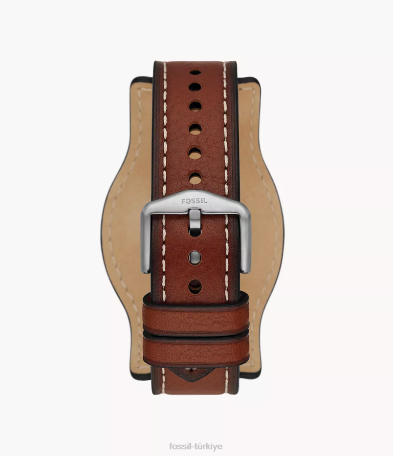 Fossil 6J041450 orta kahverengi Defender güneş enerjisiyle çalışan litehide deri saat kol saati erkekler
