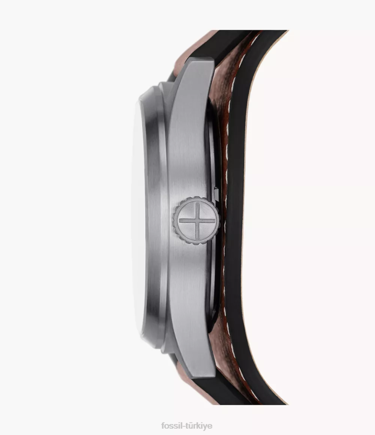 Fossil 6J041450 orta kahverengi Defender güneş enerjisiyle çalışan litehide deri saat kol saati erkekler