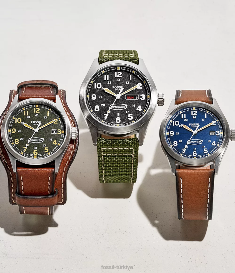 Fossil 6J041450 orta kahverengi Defender güneş enerjisiyle çalışan litehide deri saat kol saati erkekler