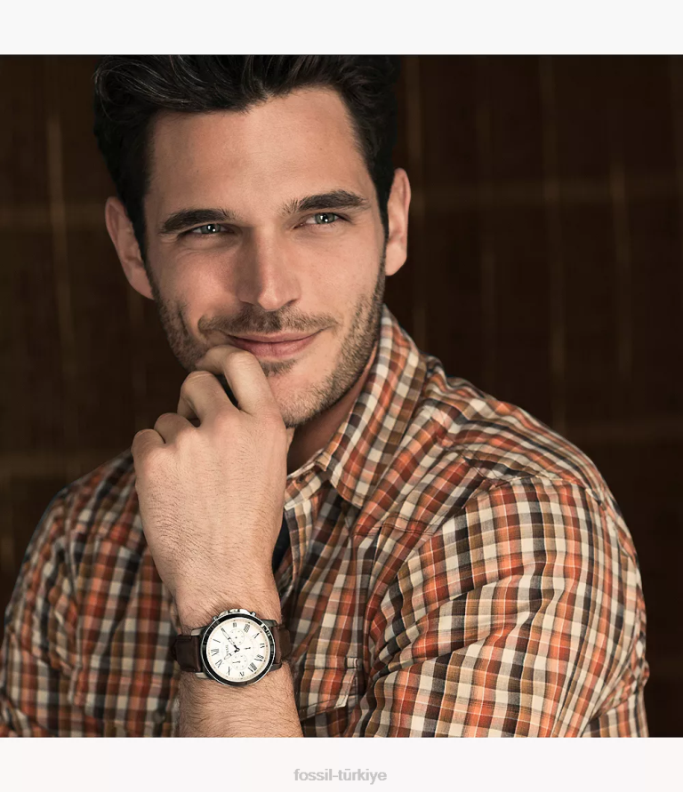 Fossil 6J041451 kahverengi Grant kronograflı deri saat kol saati erkekler