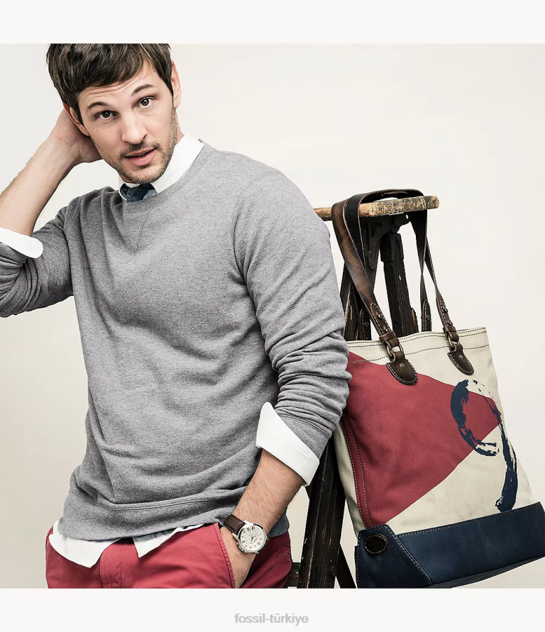 Fossil 6J041451 kahverengi Grant kronograflı deri saat kol saati erkekler