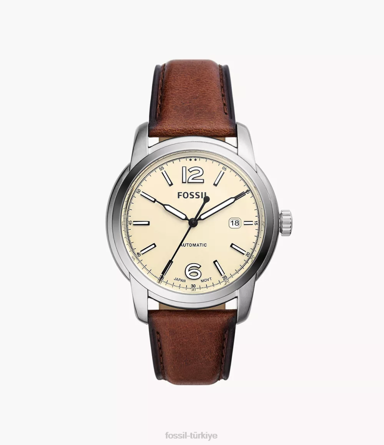 Fossil 6J041454 kahverengi miras otomatik litehide deri saat kol saati erkekler