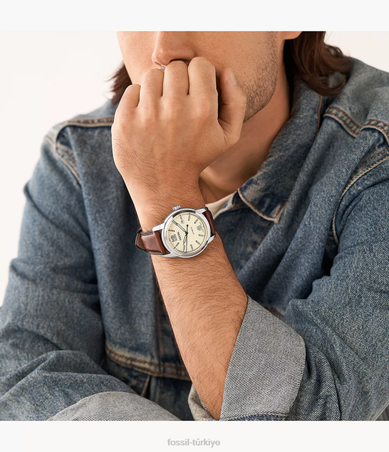 Fossil 6J041454 kahverengi miras otomatik litehide deri saat kol saati erkekler