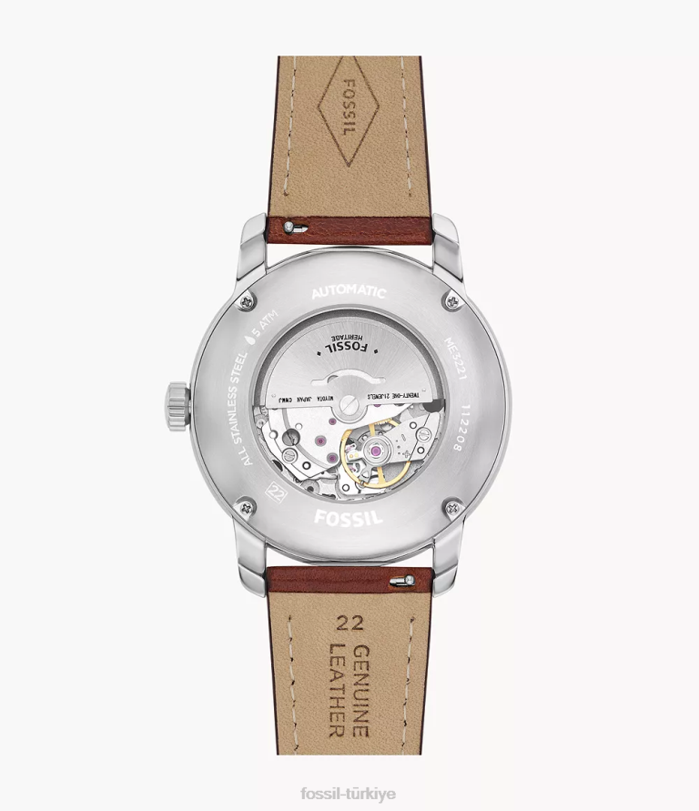Fossil 6J041454 kahverengi miras otomatik litehide deri saat kol saati erkekler