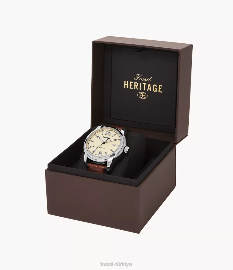Fossil 6J041454 kahverengi miras otomatik litehide deri saat kol saati erkekler