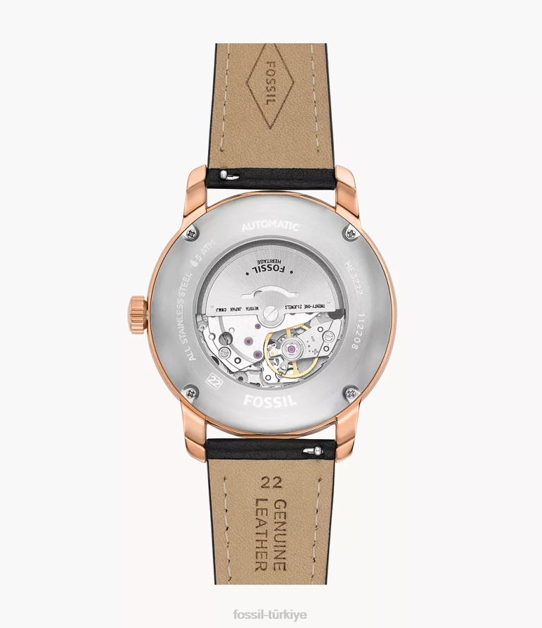 Fossil 6J041459 siyah miras otomatik litehide deri saat kol saati erkekler