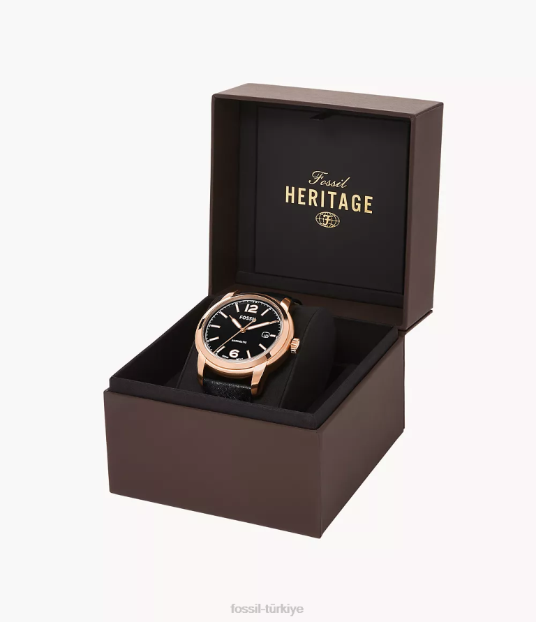 Fossil 6J041459 siyah miras otomatik litehide deri saat kol saati erkekler