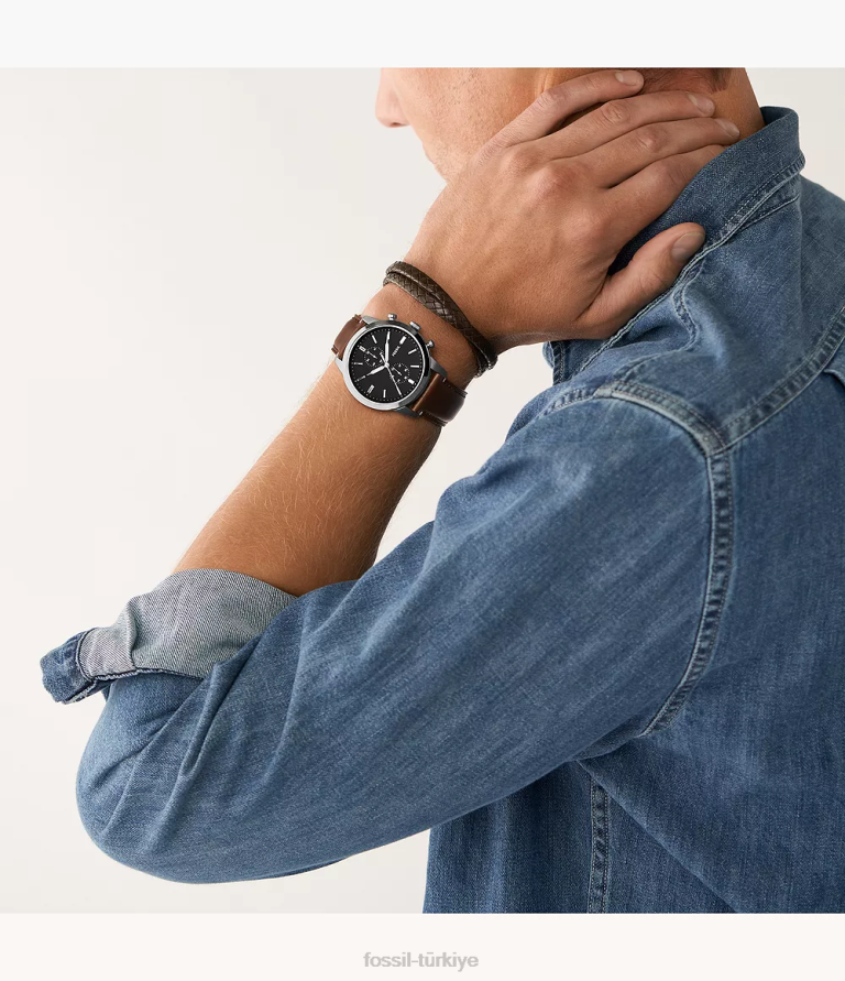 Fossil 6J041460 kahverengi Townsman kronograf litehide deri saat ve bilezik seti kol saati erkekler