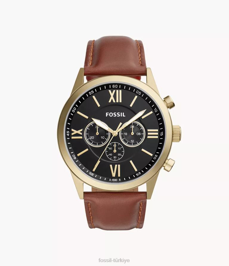 Fossil 6J041520 kahverengi Flynn kronograf deri saat kol saati erkekler